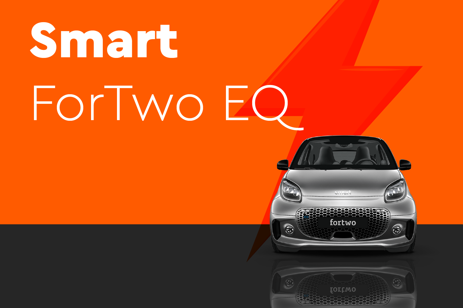 Smarti ForTwo EQ on oragne screen - front side