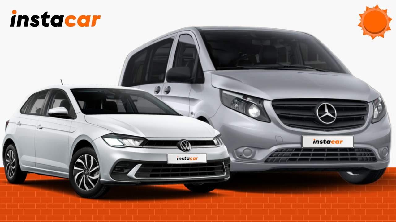 instacar's flexible subleasing options: a white Volkswagen polo and a silver Mercedes Vito extra long